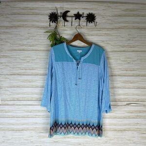 J. Jill Blue Beachy Scallop Print Tunic
